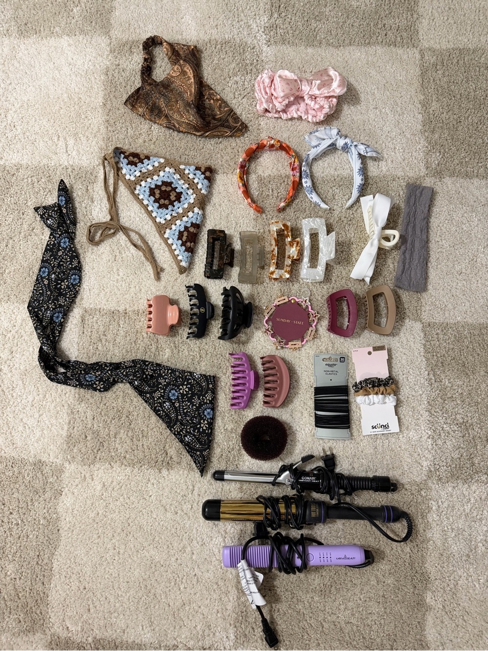Hair Accessories & Styling Tools Bundle | Claw Clips Headbands Curling Iron